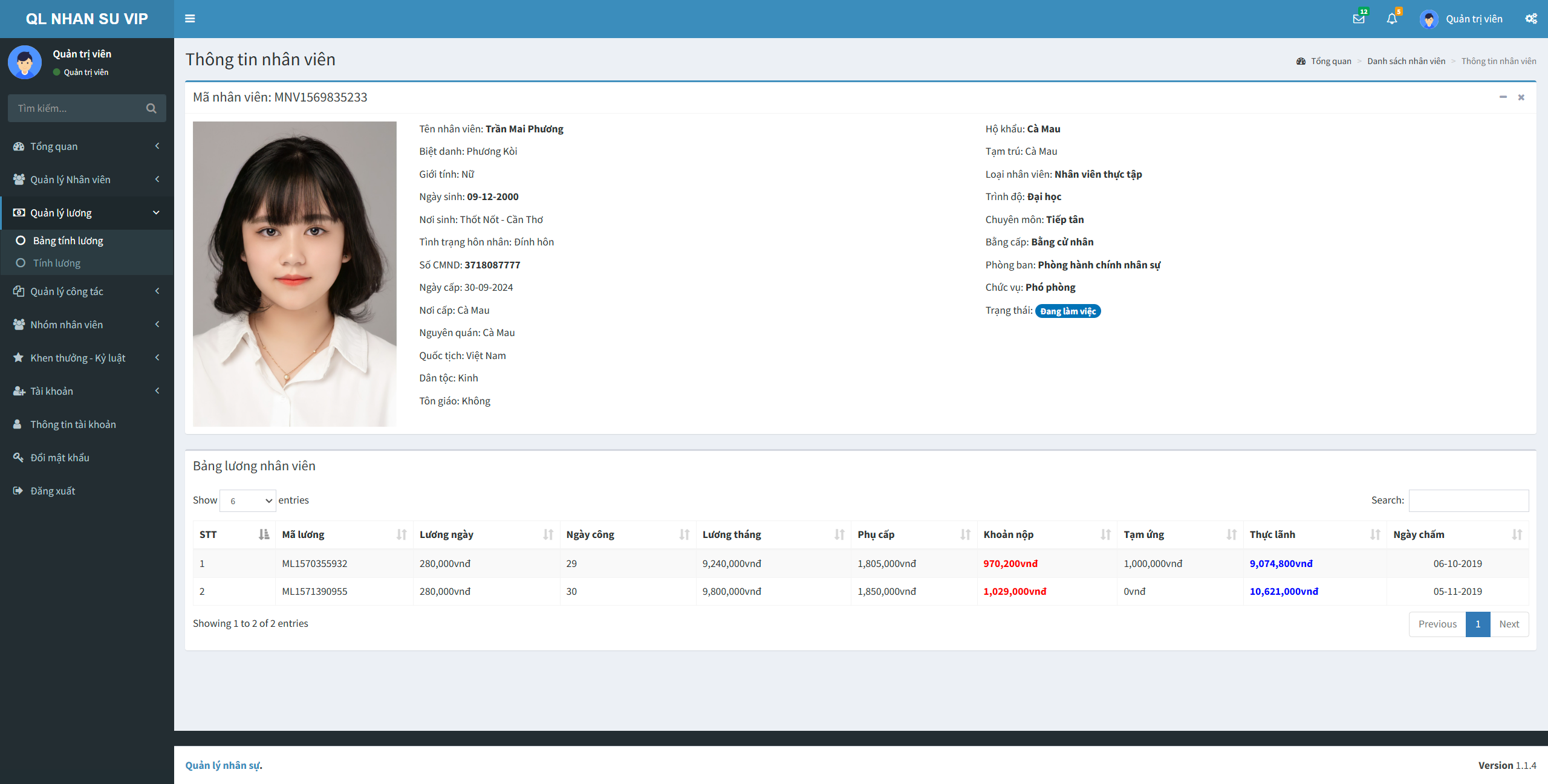 Chia sẻ source code đồ án website quản lý nhân sự PHP - MYSQL