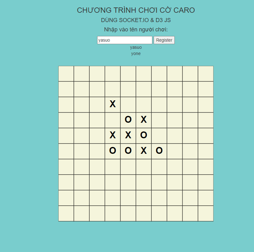 Chương trình chơi cờ caro realtime với 2 người chơi bằng Nodejs và socket.io