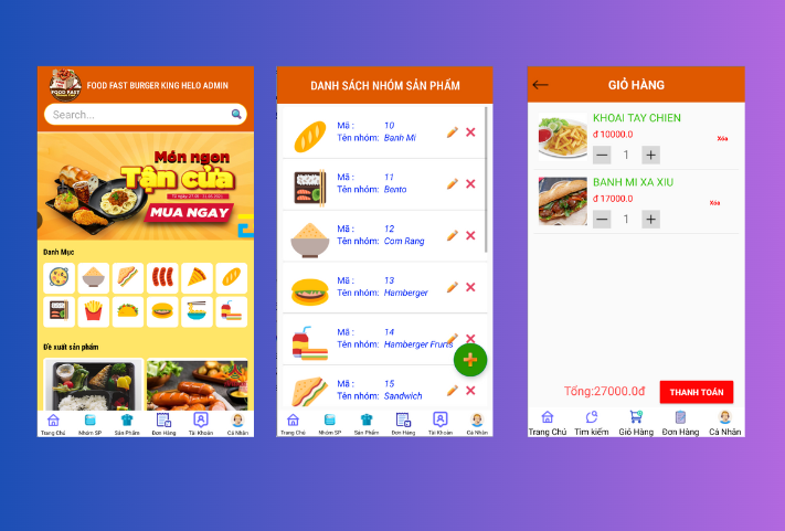 (ANDROID JAVA + SQLITE) App bán hàng đặt đồ ăn android có đầy đủ chức năng quản trị và đặt hàng, xem giỏ hàng thanh toán, xem chi tiết đơn hàng,...