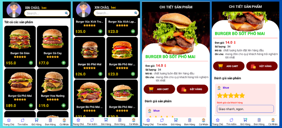 (ANDROID JAVA + SQLITE + BÁO CÁO WORD) App đặt đồ ăn HAMBERGER android có quản trị và người dùng, đánh giá sản phẩm sau khi mua, đặt hàng, tiến trình thực hiện đơn hàng, các chức năng. thêm, sửa, xóa