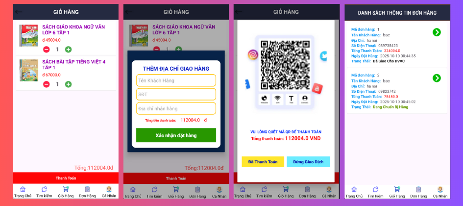 (ANDROID JAVA + SQLITE + BÁO CÁO WORD) App bán sách android java có quản trị và người dùng, đánh giá sản phẩm sau khi mua, đặt hàng, tiến trình thực hiện đơn hàng, các chức năng thêm, sửa, xóa