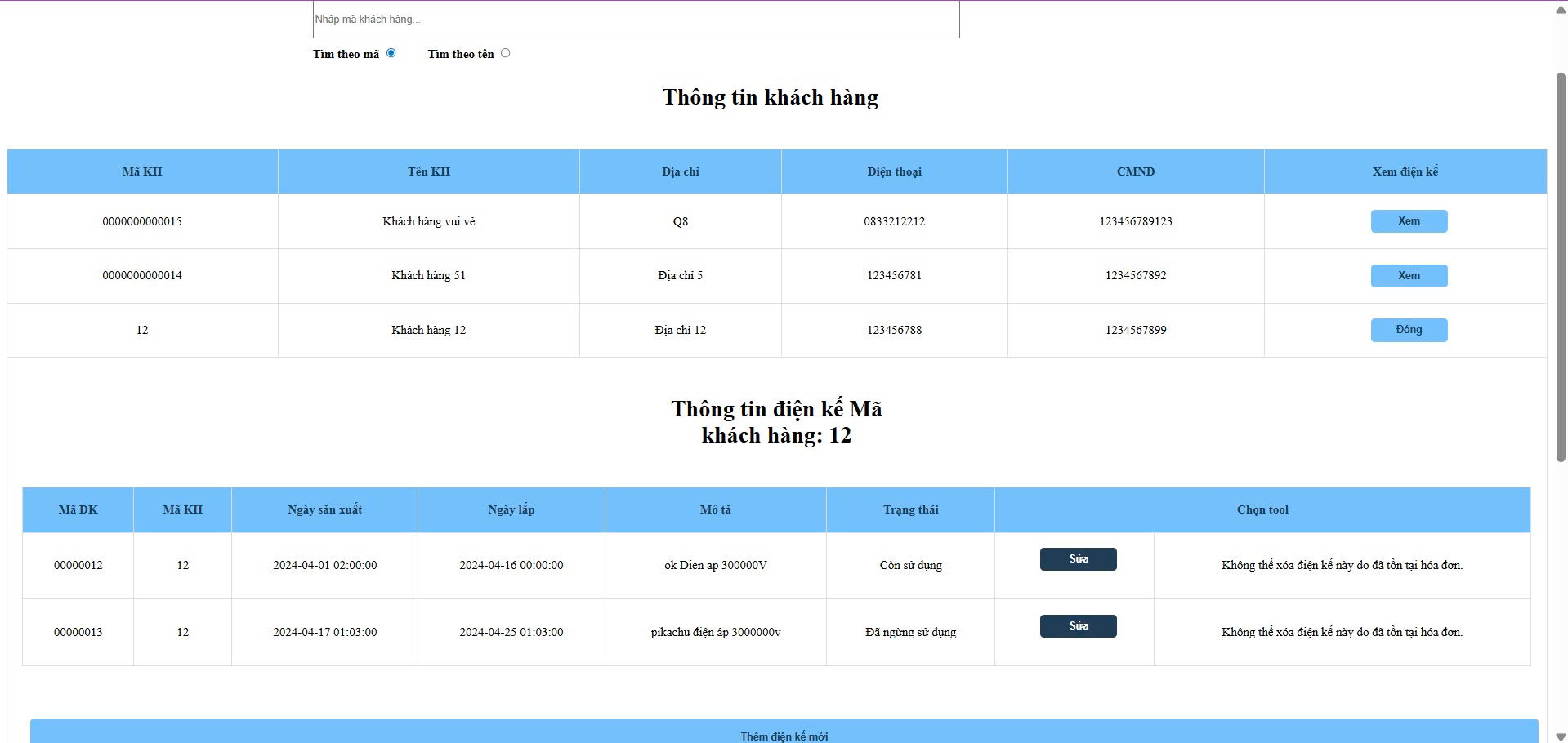 Source code website quản lý hóa đơn tiền điện | Đầy đủ báo cáo