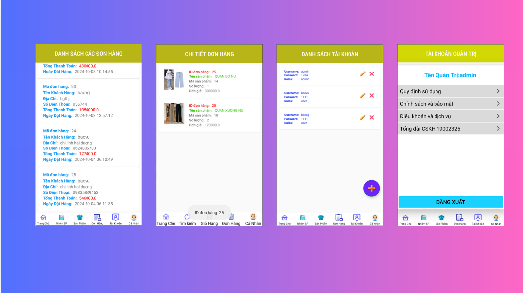 (ANDROID JAVA + SQLITE + BÁO CÁO WORD) App bán hàng android thời trang có đầy đủ chức năng quản trị và đặt hàng