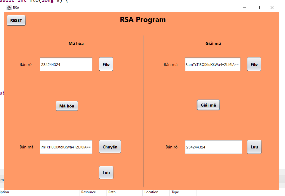 Source code chương trình mã hóa và giải mã RSA bằng java