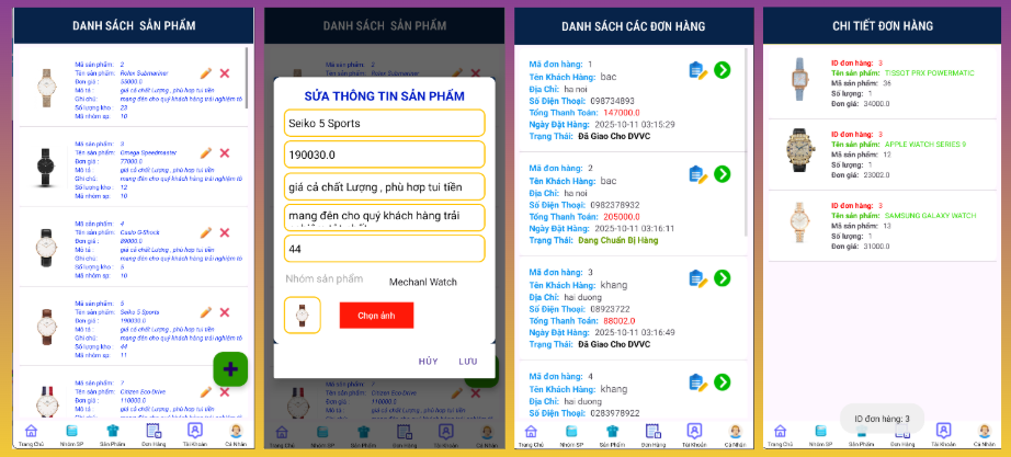 (ANDROID JAVA + SQLITE + BÁO CÁO WORD) App bán đồng hồ đeo tay android có quản trị và người dùng, đánh giá sản phẩm sau khi mua, đặt hàng, tiến trình thực hiện đơn hàng, các chức năng thêm, sửa, xóa