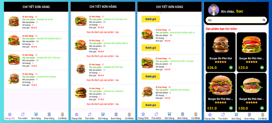 (ANDROID JAVA + SQLITE + BÁO CÁO WORD) App đặt đồ ăn HAMBERGER android có quản trị và người dùng, đánh giá sản phẩm sau khi mua, đặt hàng, tiến trình thực hiện đơn hàng, các chức năng. thêm, sửa, xóa