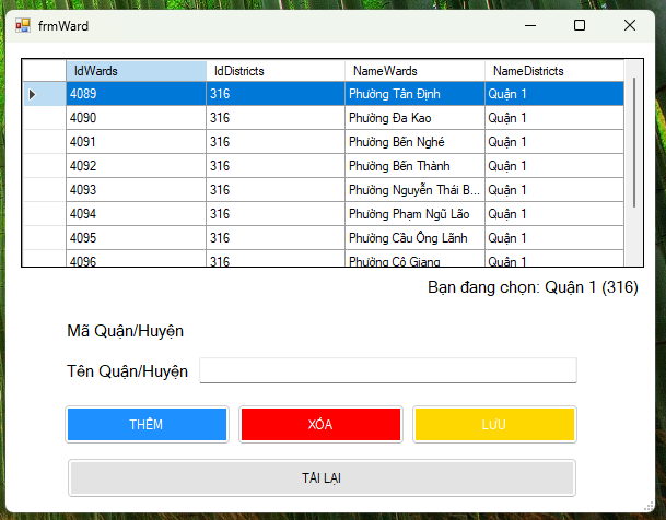 Phần mềm quản lý database 63 tỉnh thành Việt Nam