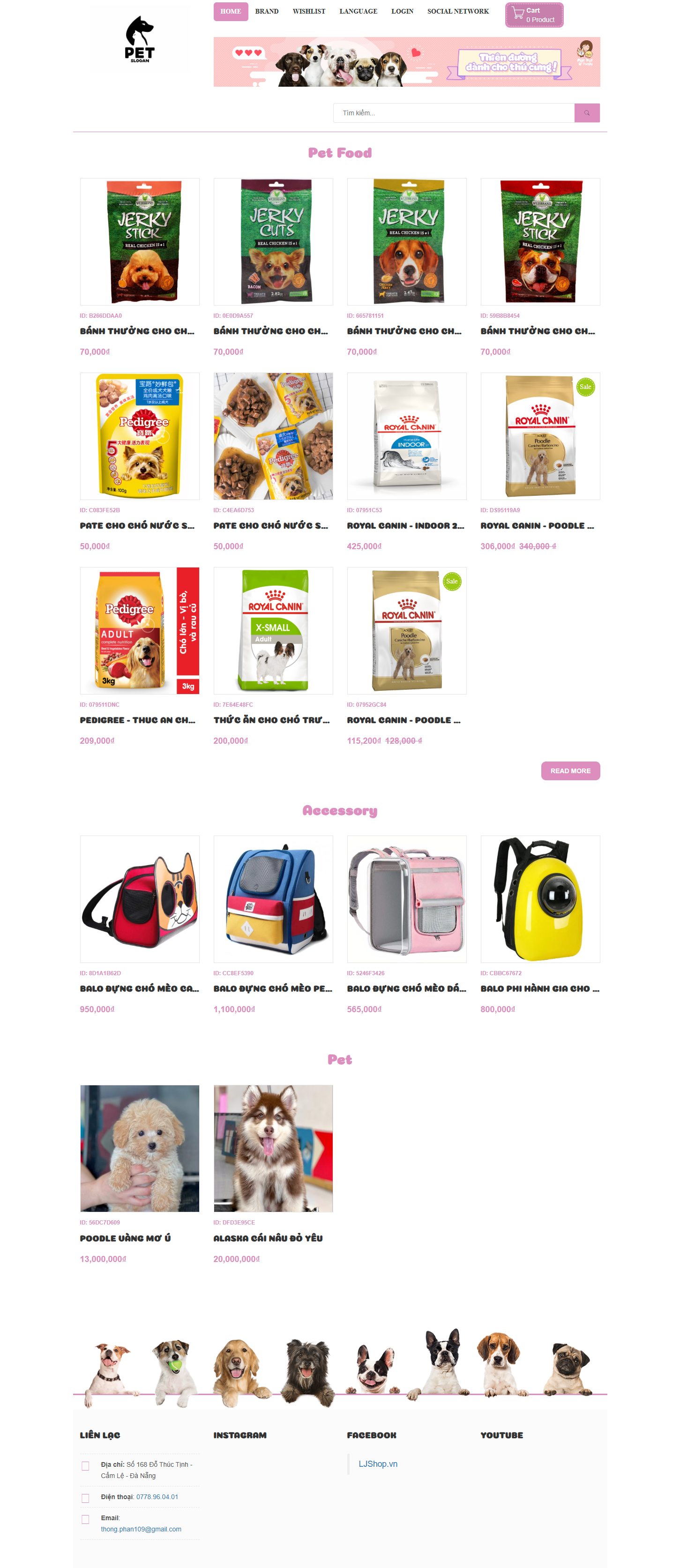 Full code Web bán hàng thức ăn phụ kiện thú cưng chuẩn seo + Báo cáo