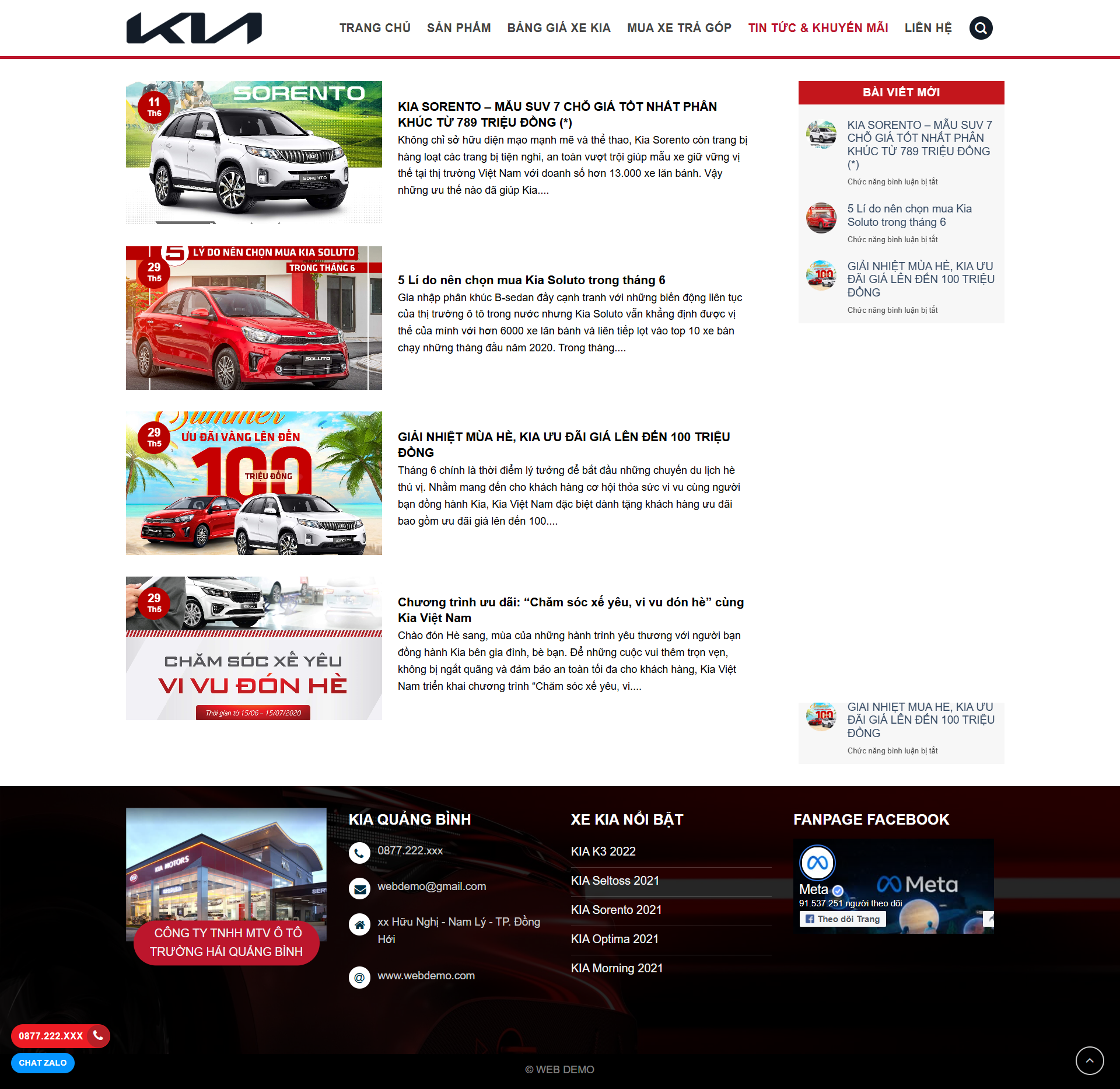 Giao diện website wordpress bán xe ô tô giới thiệu dịch vụ bán xe ô tô