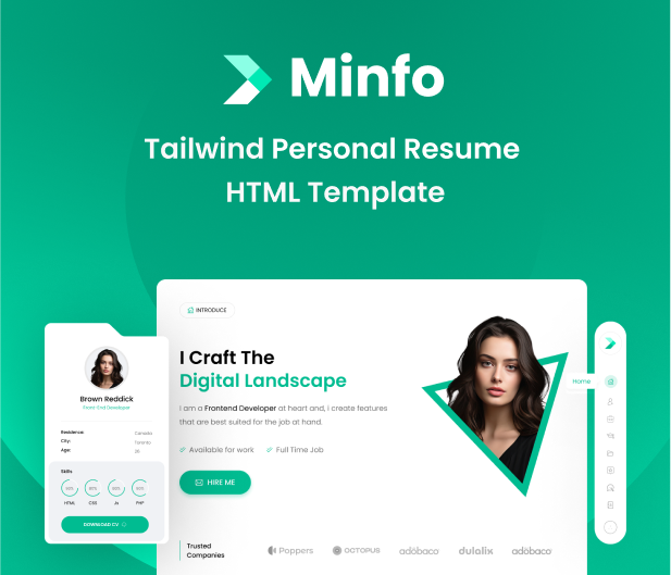 Minfo - Tailwind Mẫu HTML Sơ yếu lý lịch cá nhân