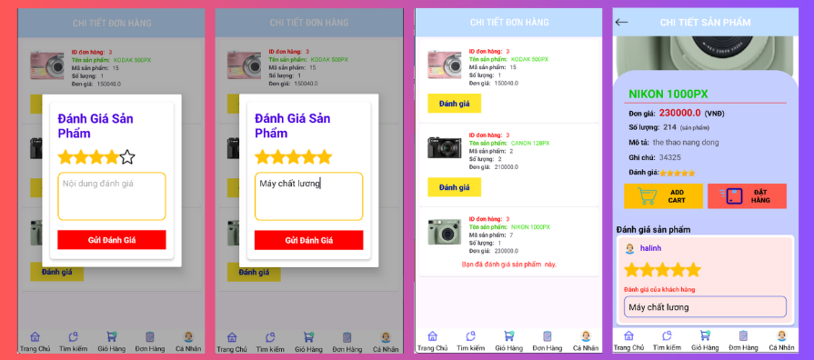 (ANDROID JAVA + SQLITE + BÁO CÁO WORD) App bán máy ảnh camera android có quản trị và người dùng, đánh giá sản phẩm sau khi mua, đặt hàng, tiến trình thực hiện đơn hàng, các chức năng thêm, sửa, xóa