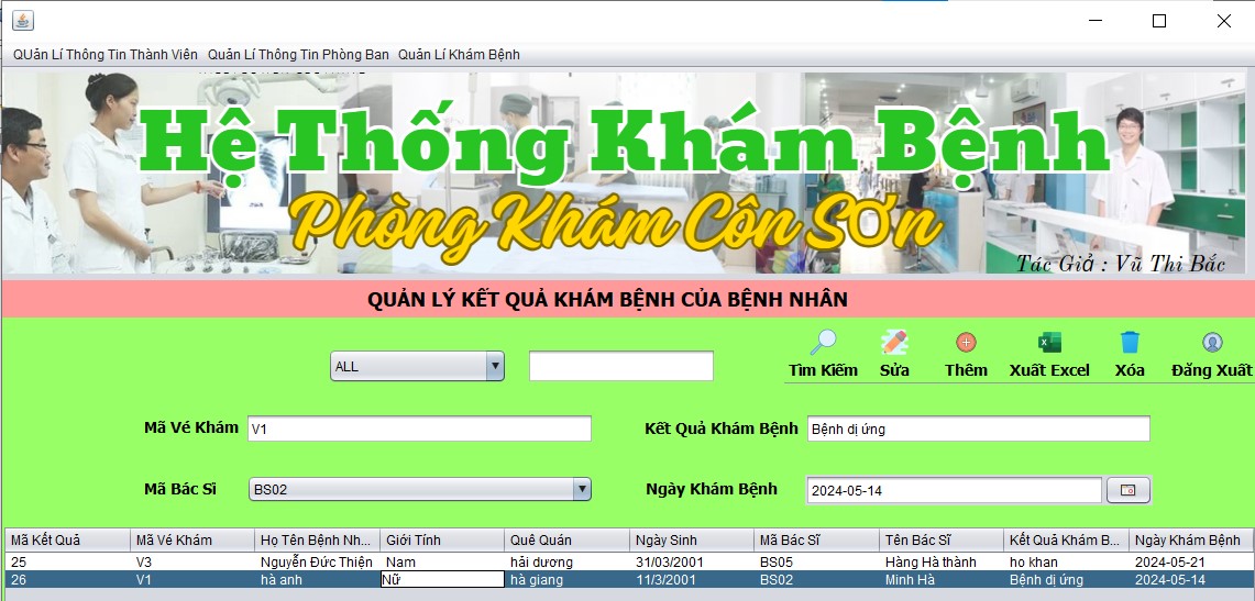 Full Code + Báo Cáo đồ án hệ thống quản lí khám bệnh đầy đủ chức năng quản trị , xuất file Excel hóa đơn kết quả khám bệnh vé khám - JavaSwing