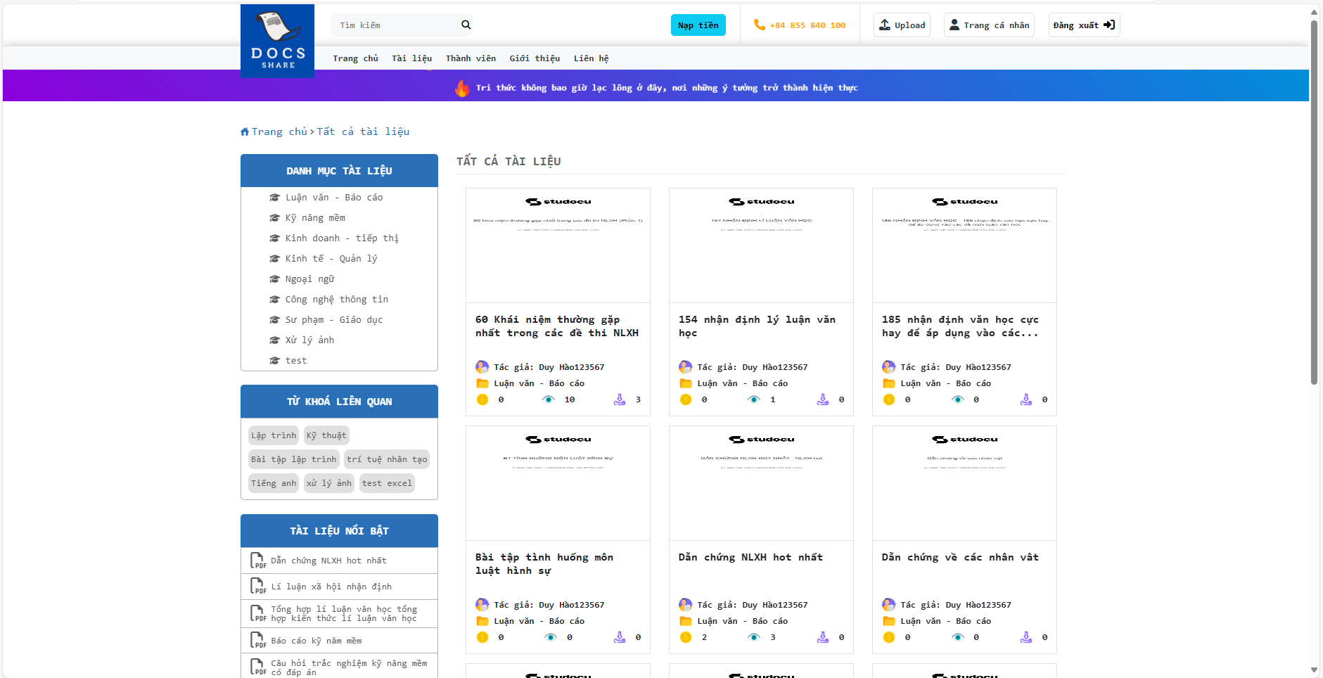 Source code Website chia sẻ tài liệu trực tuyến