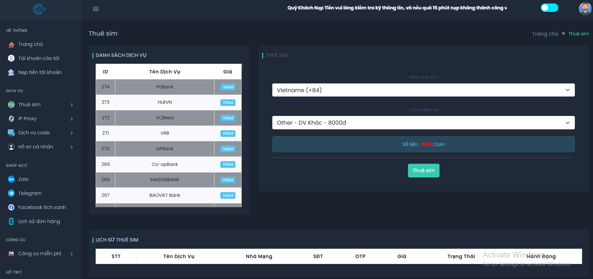 Full Source code web thuê sim, bán proxy, bán mã nguồn đủ tính năng