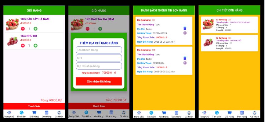 (ANDROID KOTLIN+ SQLITE +BÁO CÁO WORD) App bán trái cây nông sản android kotlin có đầy đủ chức năng quản trị và đặt hàng,mini chat.