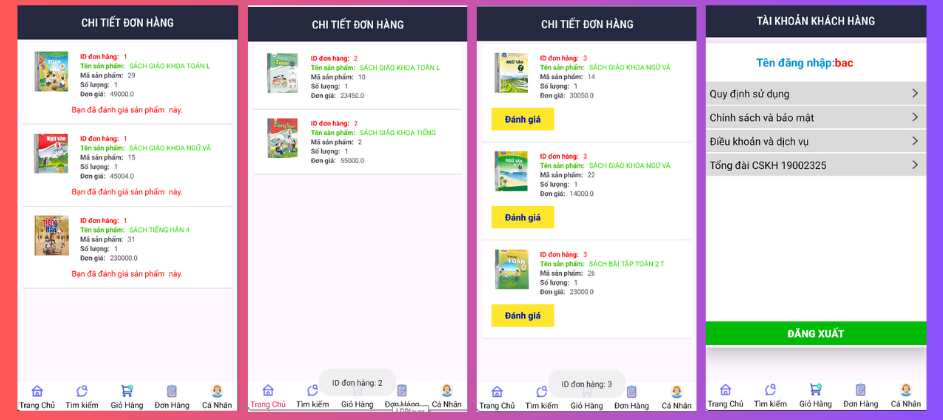 (ANDROID JAVA + SQLITE + BÁO CÁO WORD) App bán sách android java có quản trị và người dùng, đánh giá sản phẩm sau khi mua, đặt hàng, tiến trình thực hiện đơn hàng, các chức năng thêm, sửa, xóa