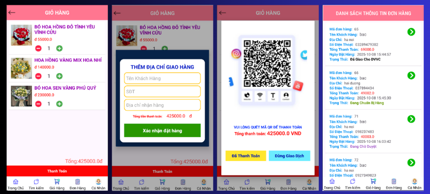 (ANDROID JAVA + SQLITE + BÁO CÁO WORD) App bán hoa tươi android java có quản trị và người dùng, đánh giá sản phẩm sau khi mua, đặt hàng, tiến trình thực hiện đơn hàng, các chức năng thêm, sửa, xóa