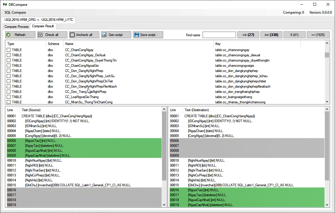 Source code đồng bộ cấu trúc database SQL