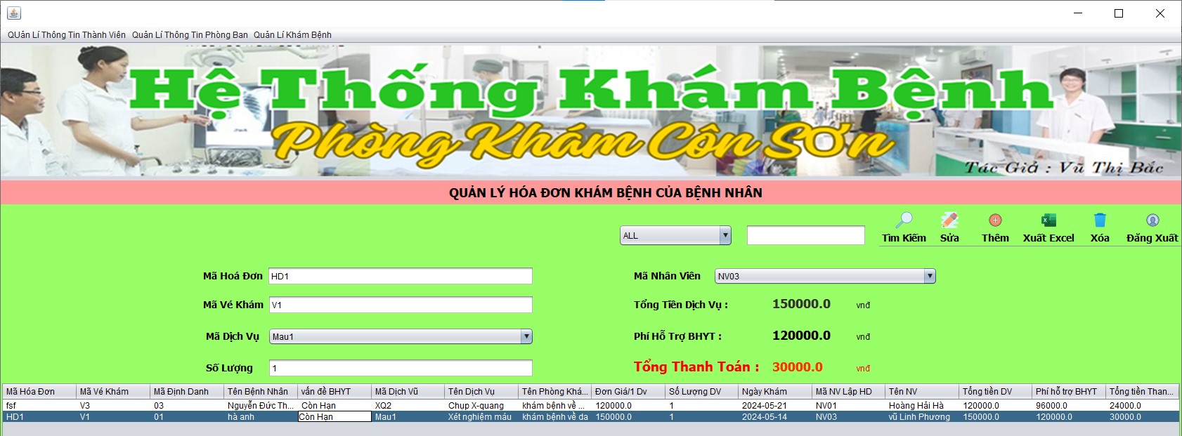 Full Code + Báo Cáo đồ án hệ thống quản lí khám bệnh đầy đủ chức năng quản trị , xuất file Excel hóa đơn kết quả khám bệnh vé khám - JavaSwing