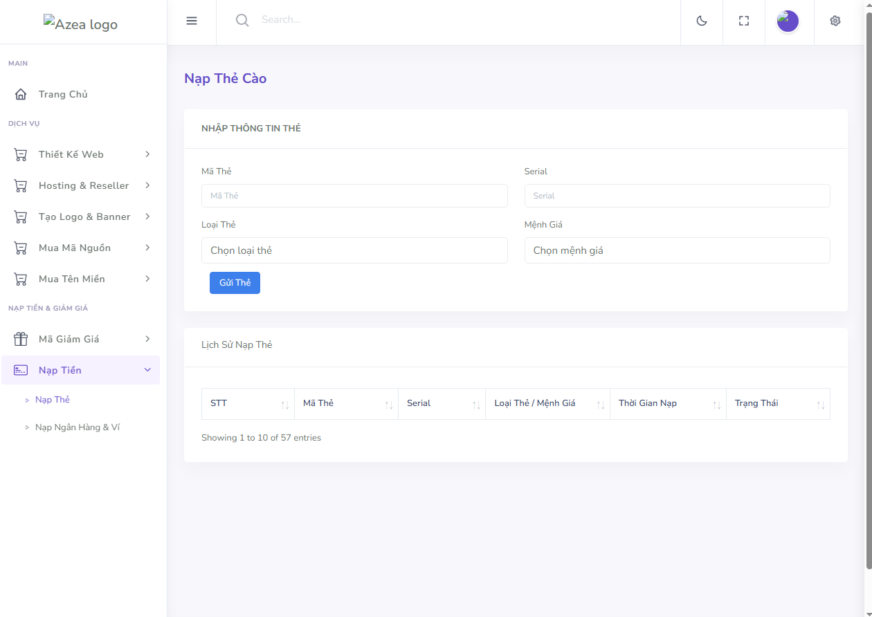 CODE TẠO SHOP GAME, BÁN MỌI LOẠI DỊCH VỤ