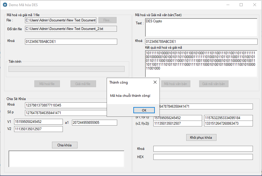 Ứng dụng thật toán DES và lược đồ chia sẻ bí mật vào thi tuyển sinh c# wpf + báo cáo