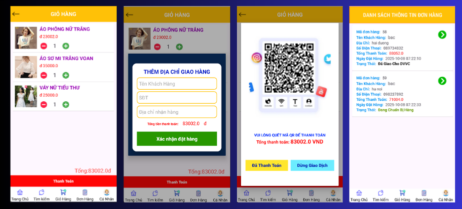 (ANDROID JAVA + SQLITE + BÁO CÁO WORD) App bán quần áo android java có quản trị và người dùng, đánh giá sản phẩm sau khi mua, đặt hàng, tiến trình thực hiện đơn hàng, các chức năng thêm, sửa, xóa
