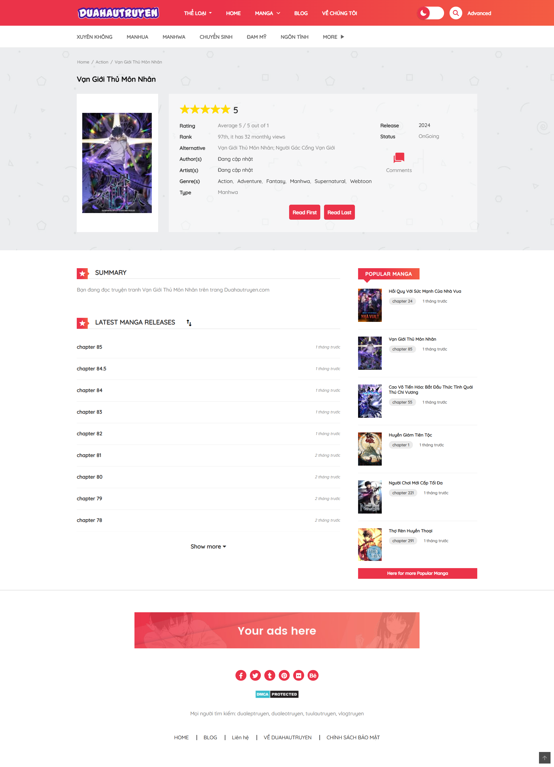 Theme wordpress website truyện tranh truyện chữ | Website đọc truyện online