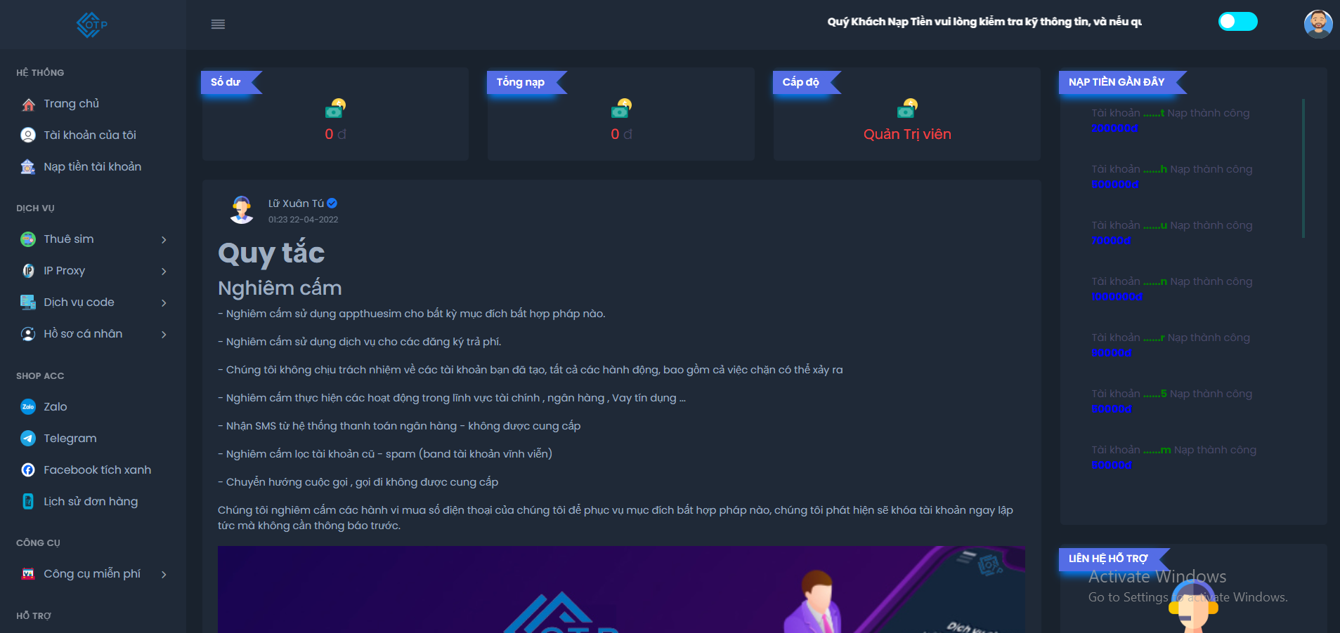 Full Source code web thuê sim, bán proxy, bán mã nguồn đủ tính năng