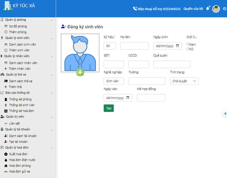 Chia sẻ Source code Website quản lý ký túc xá - Có phân quyền