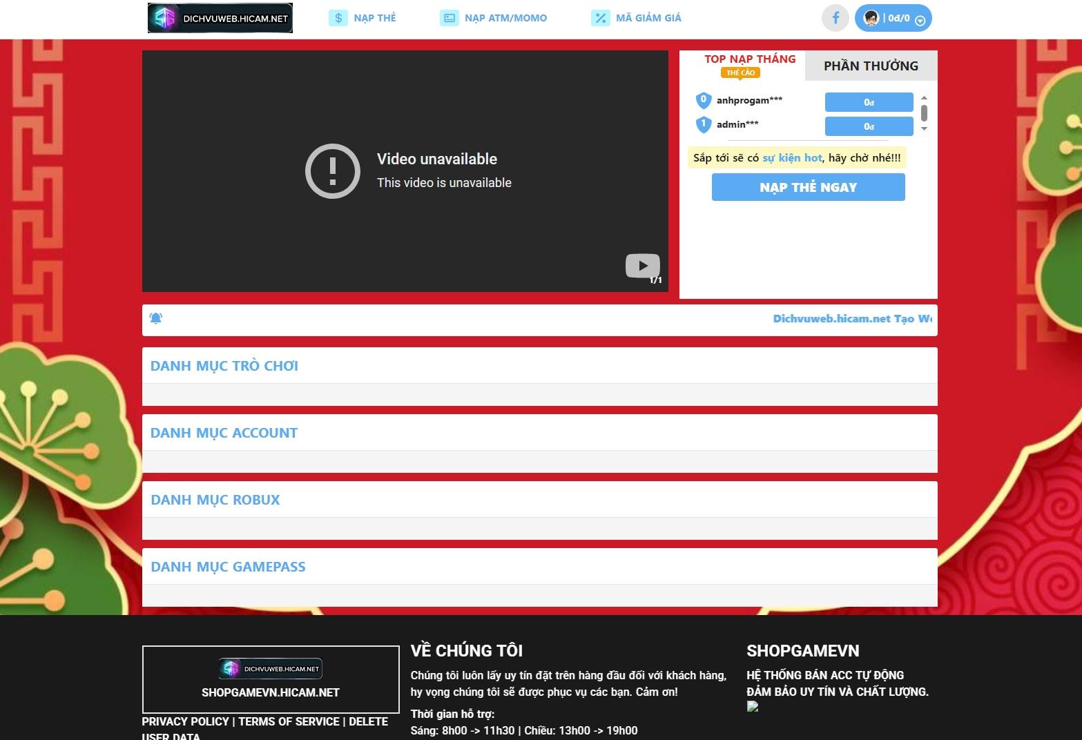 Code Shop Bán Acc Roblox Không Lỗi Giao Diện Xanh