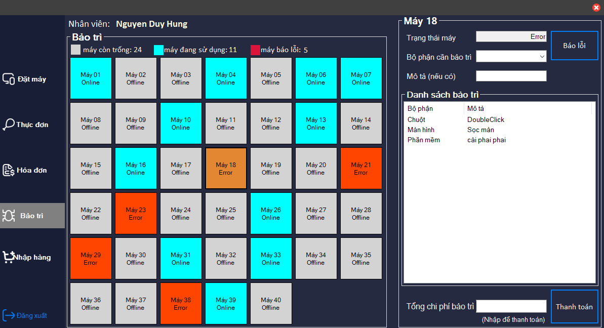 Full code + báo cáo phần mềm dành cho nhân viên Quản lý quán nét cỏ C# winform mô hình 3 lớp