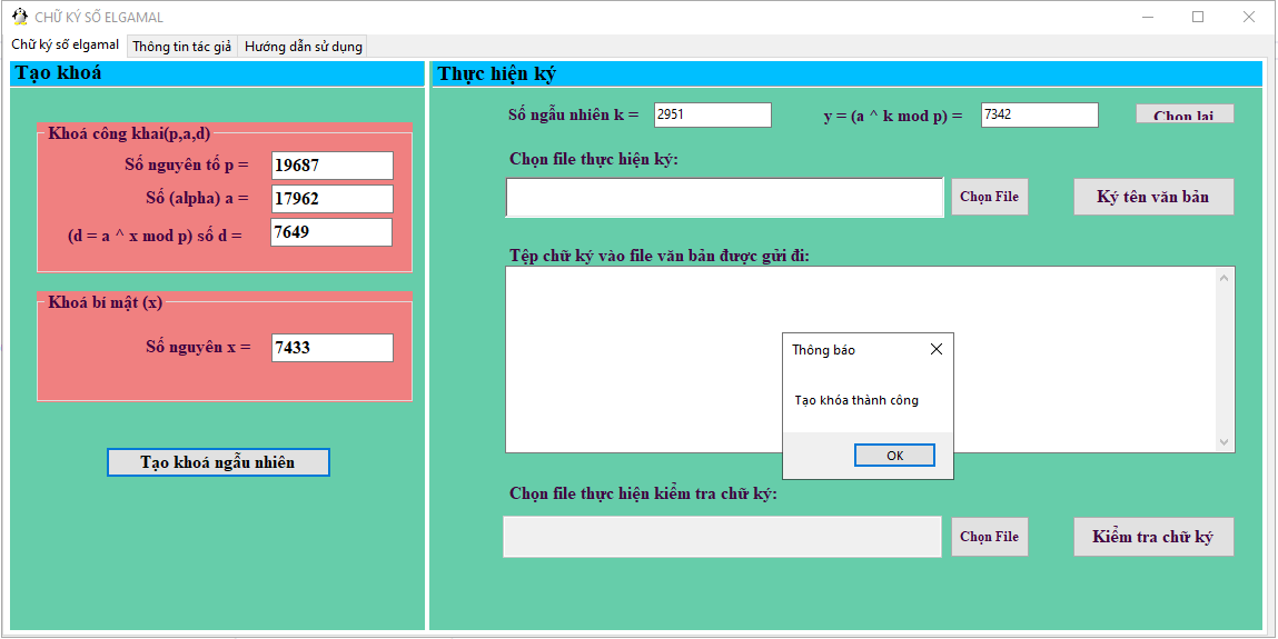 Source code chữ ký điện tử ElGamal bằng c# wpf + Báo cáo có hướng dẫn chạy chi tiết