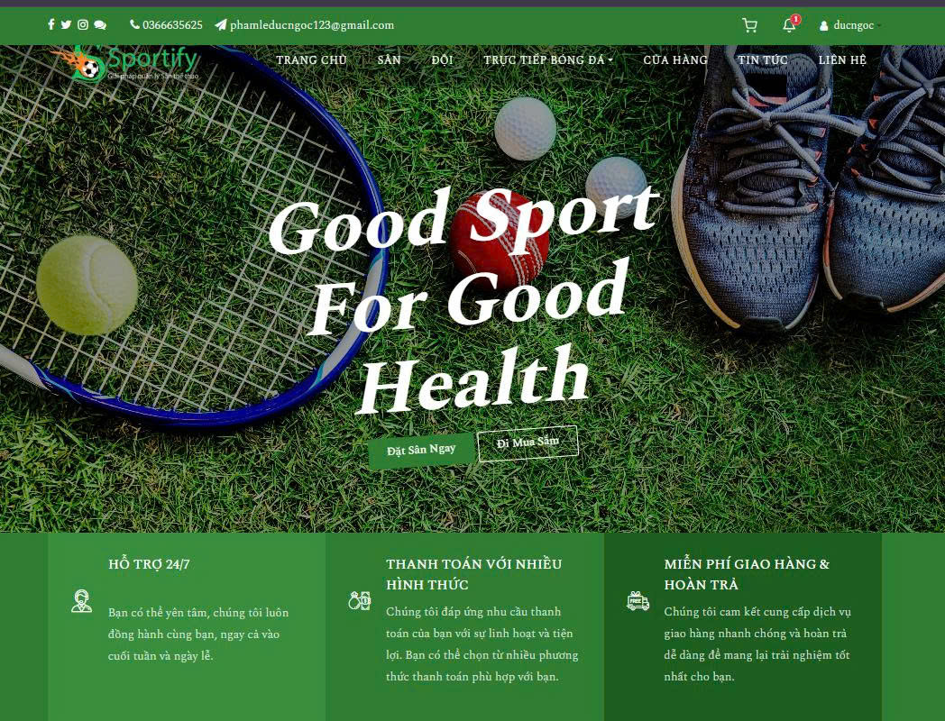 Source Code Website Đặt Sân Thể Thao ReactJS Spring Boot + Full Báo Cáo KLTN