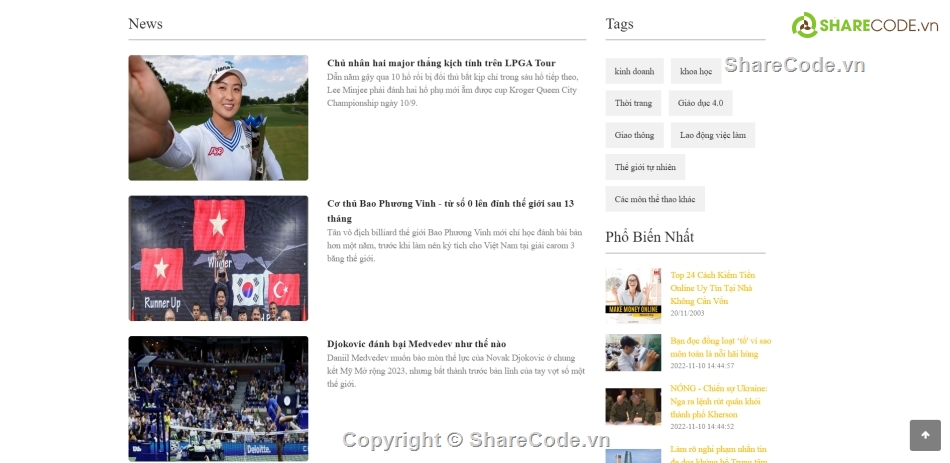 Chia sẻ Source code Web Tin Tức với giao diện đẹp, responsive trên mọi thiết bị, tự động cập nhật tin tức bài viết mới từ trang web vnexpress