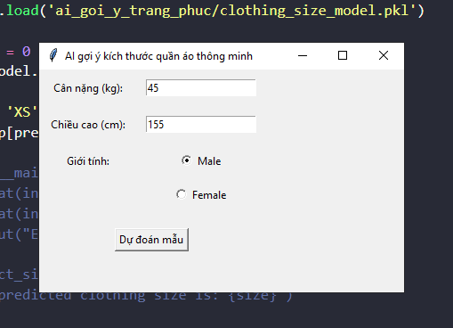 Source code AI Ứng dụng trí tuệ nhân tạo trong dự đoán kích thước quần áo phù hợp bằng python