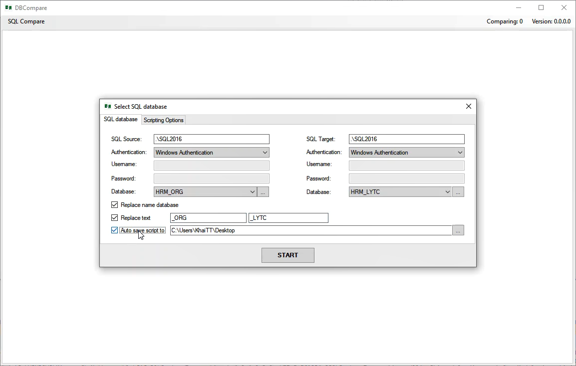 Source code đồng bộ cấu trúc database SQL