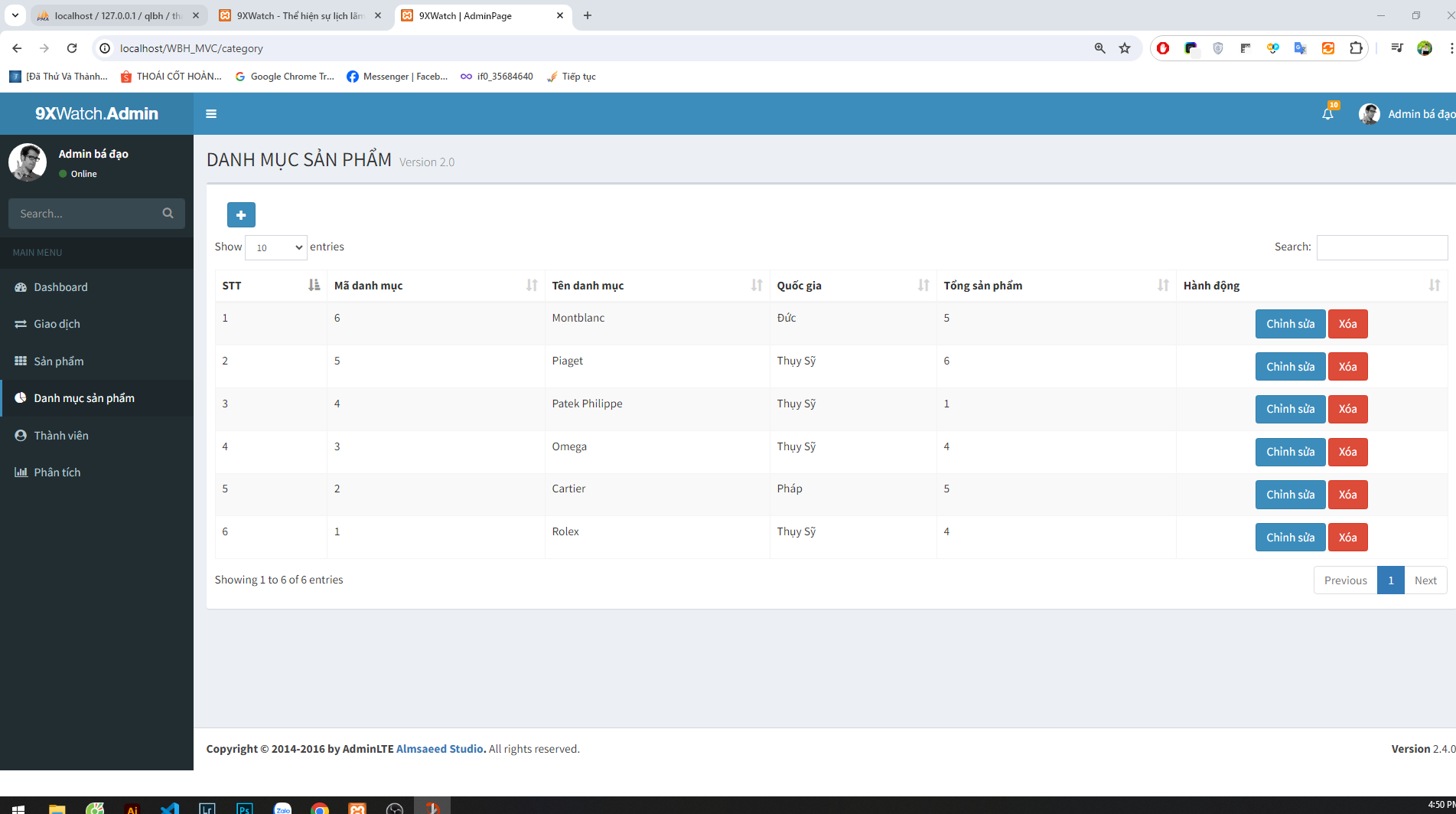 Source code web đồ án website bán đồng hồ MVC viết bằng PHP & MySQL