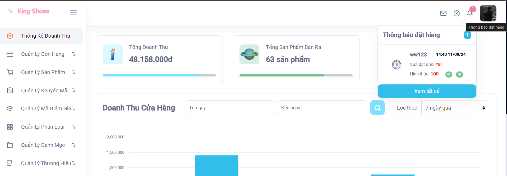 Xây dựng website TMĐT quản lý bán giày PHP Laravel tích hợp thanh toán COD,Momo,VNPay, thông báo đặt,hủy,nhận hàng bên ADMIN,... Full báo cáo và slide Luận văn tốt nghiệp