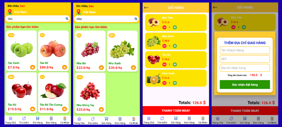 (ANDROID JAVA + SQLITE + BÁO CÁO WORD) App bán trái cây android có quản trị và người dùng, đánh giá sản phẩm sau khi mua, đặt hàng, tiến trình thực hiện đơn hàng, các chức năng. thêm, sửa, xóa