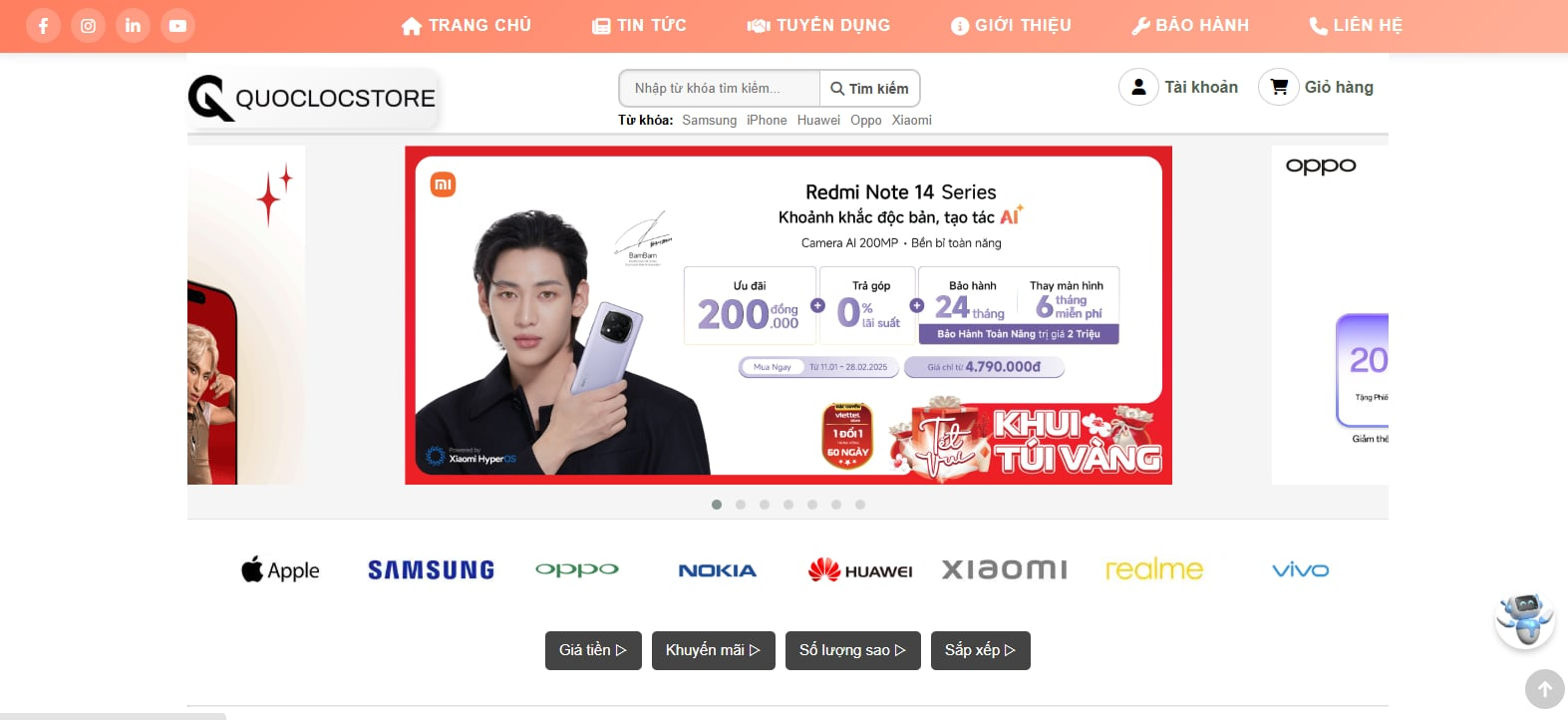 website bán điện thoại tích hợp chatbot AI hỗ trợ khách hàng có báo cáo kèm silde