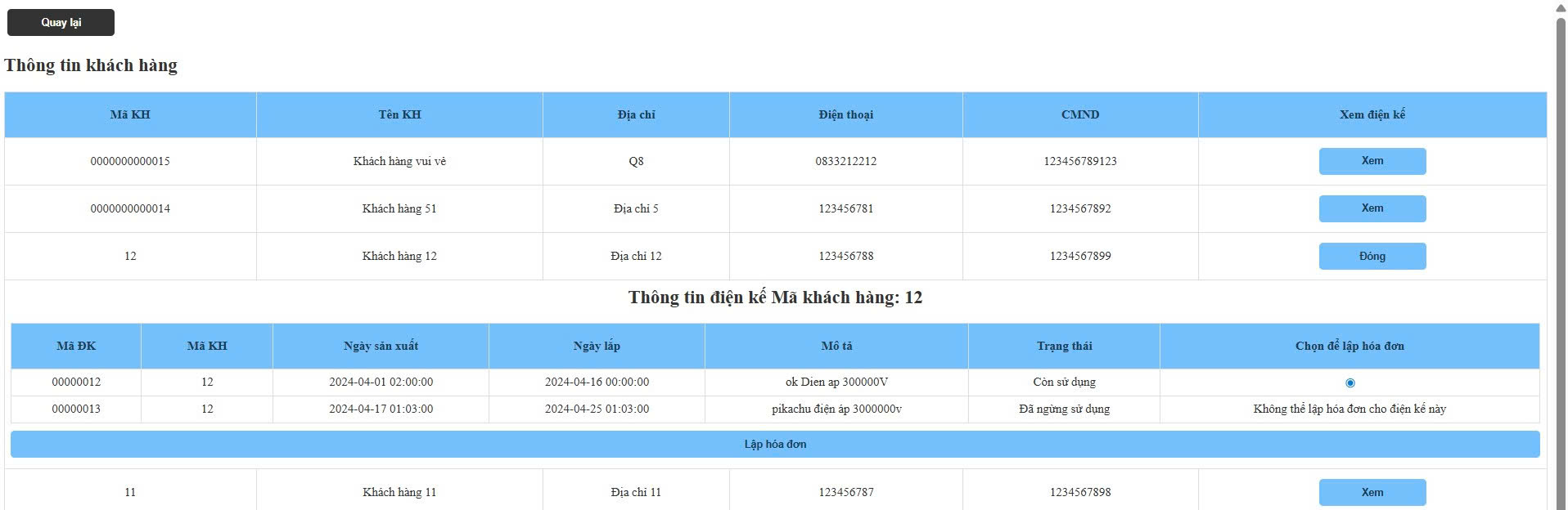 Source code website quản lý hóa đơn tiền điện | Đầy đủ báo cáo