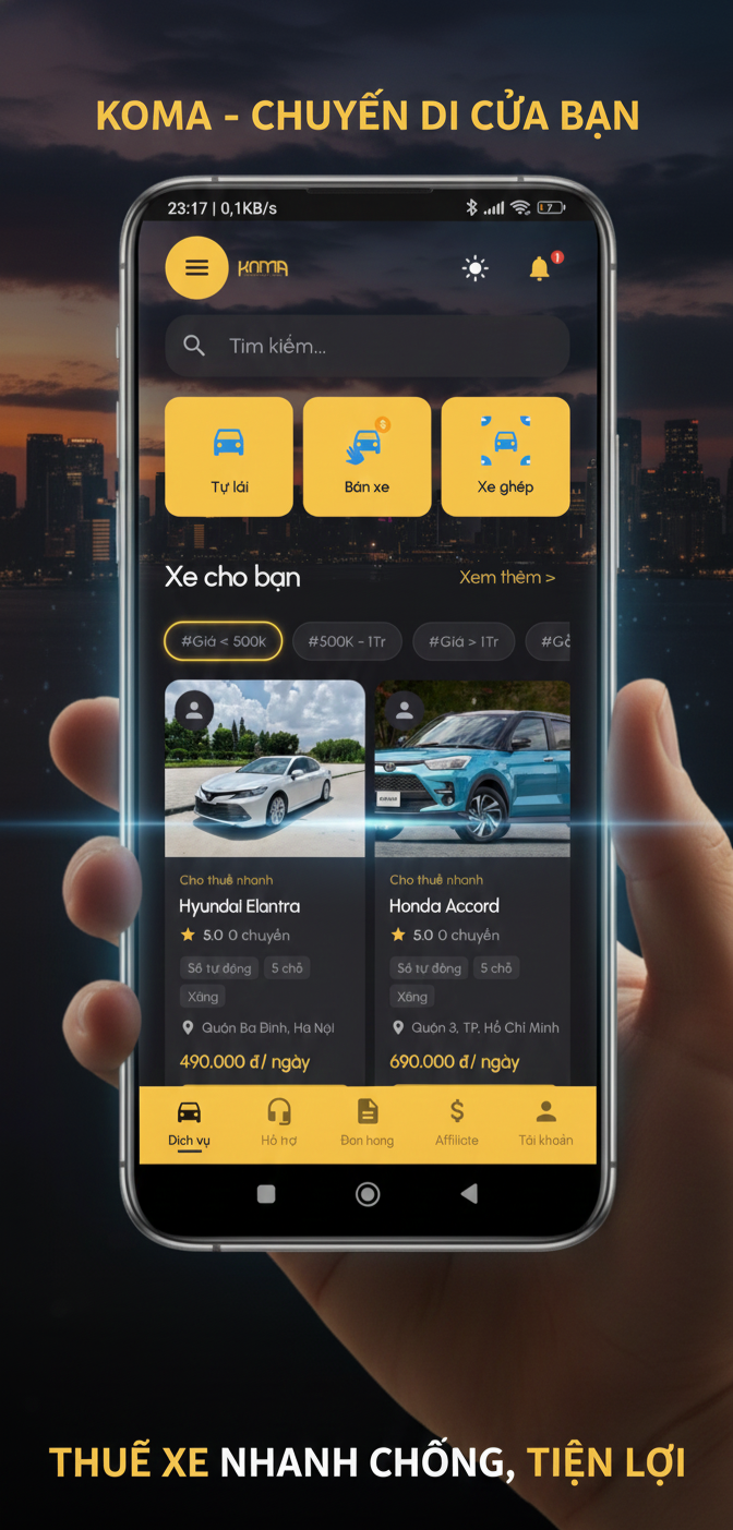App mobile cho thuê xe và bán xe oto, xe máy,...