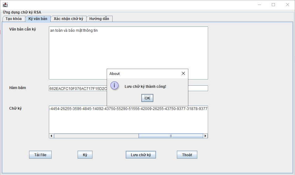 Chương trình code chữ ký điện tử RSA bằng java